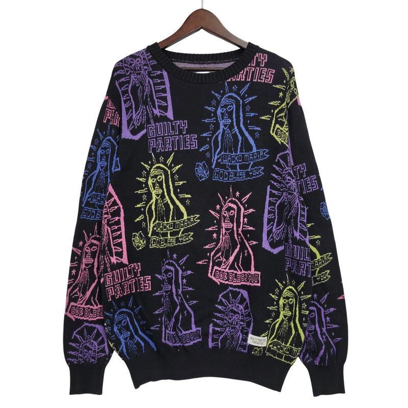 【中古品】 WACKO MARIA ワコマリア MARIA JACQUARD CREW NECK SWEATER マリア ジャガード クルー ネック ニット セーター トップス 【142-260617-kh-11-izu】