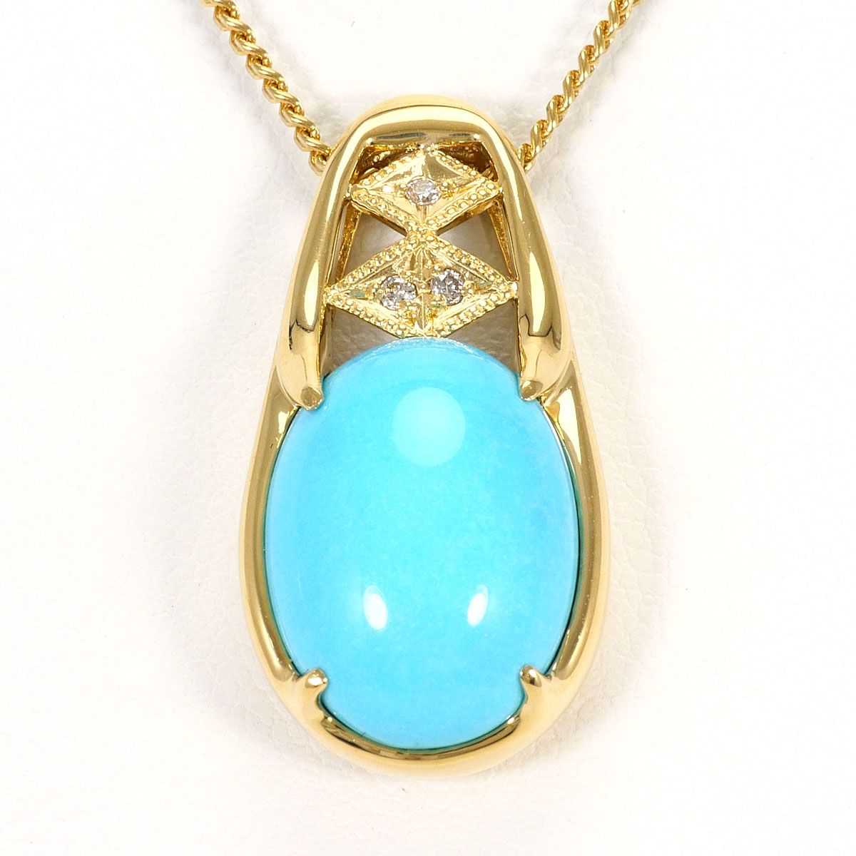 K18YG ネックレス ターコイズ 6.19ct ダイヤモンド 0.03ct カード鑑別書 総重量約7.9g 約40cm