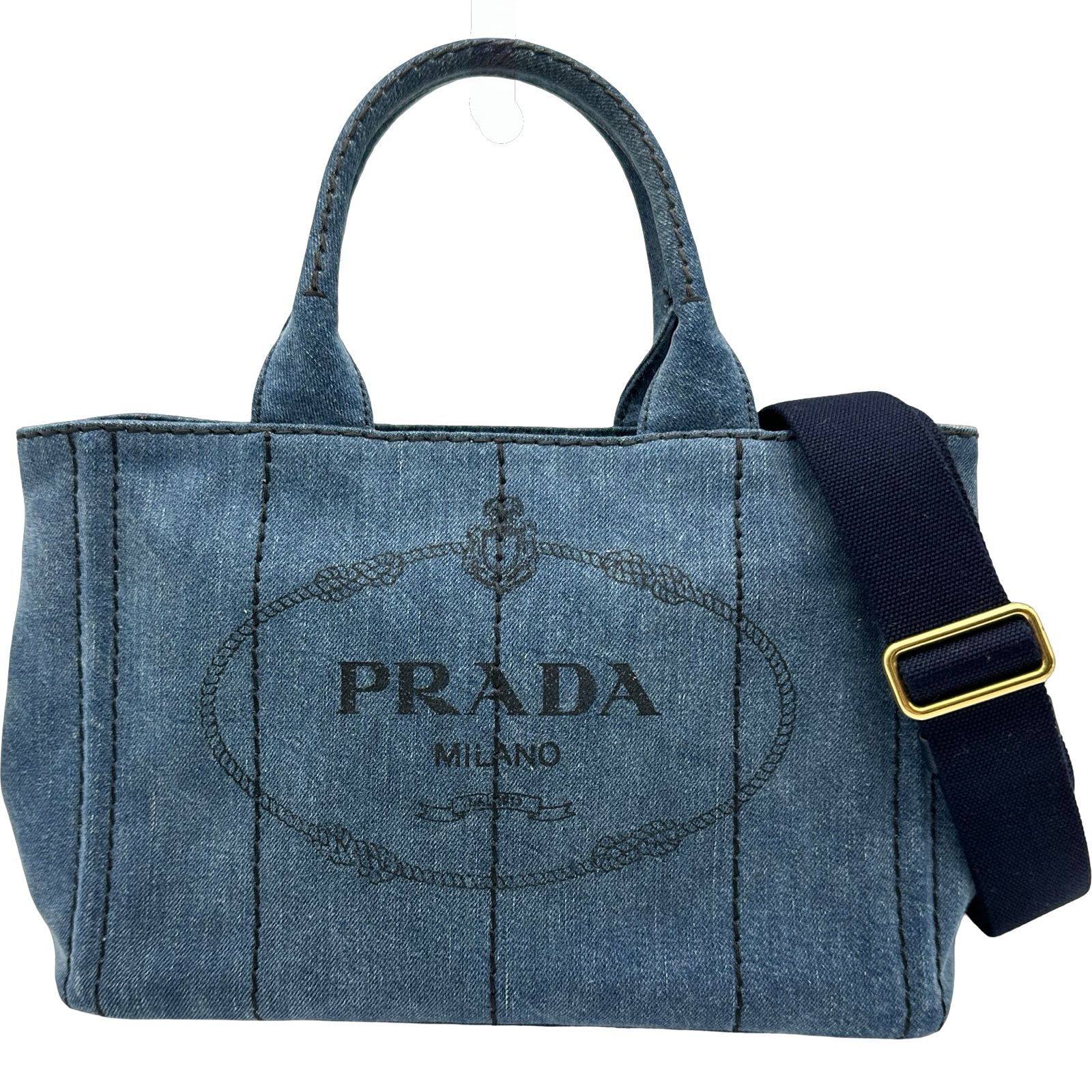 プラダ PRADA カナパ ミニ 1BG439 ネイビー デニム レディース ハンドバッグ