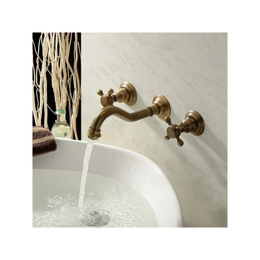 Tophome壁付水栓洗面用蛇口2ハンドル混合栓ブロンズメッキ加工洗面蛇口バス蛇口浴室水栓