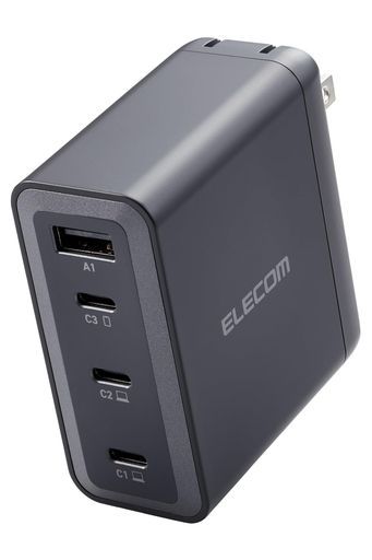 エレコム充電器150WUSBPD対応4ポートType-Cx31ポート最大100W折りたたみ式プラグGaN採用PPS対応温度保護機能ブラックEC-AC6