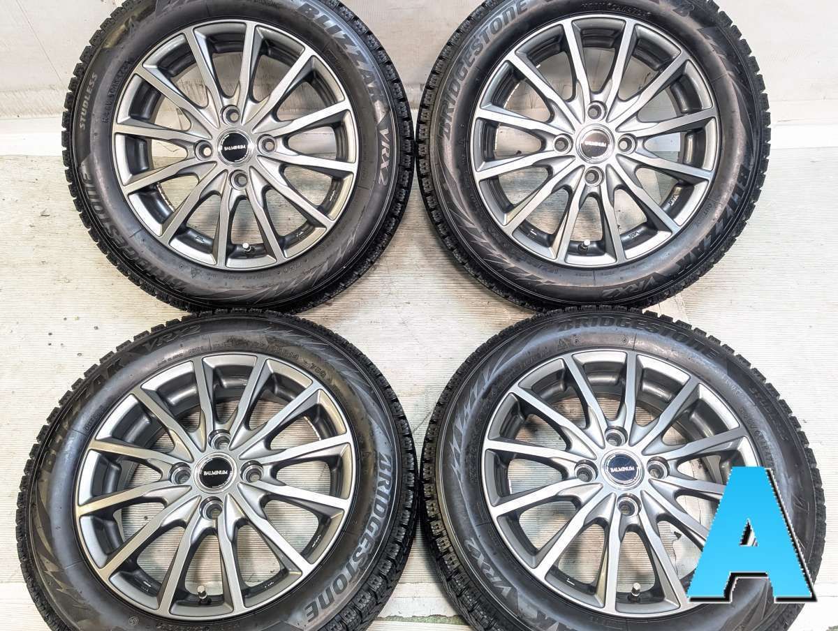 155/65R14 ブリヂストン ブリザック VRX2 　 BALMINUM 14x4.5 45 100-4穴 中古タイヤ スタッドレスタイヤ ホイールセット 4本セット w14260514119