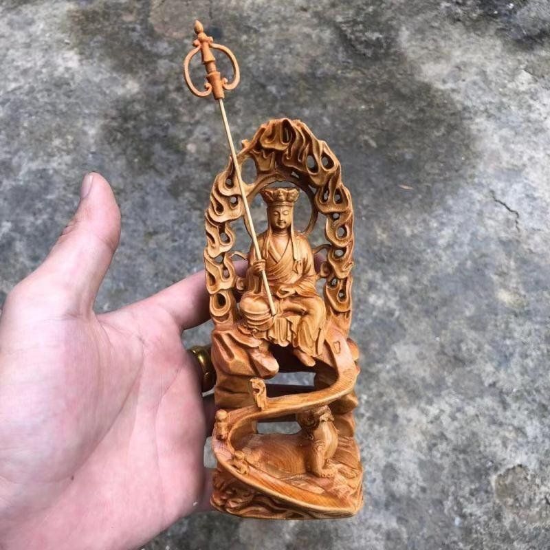 極上の木彫 仏教美術 精密彫刻 仏像 地蔵菩薩像 手職人手作り 未使用