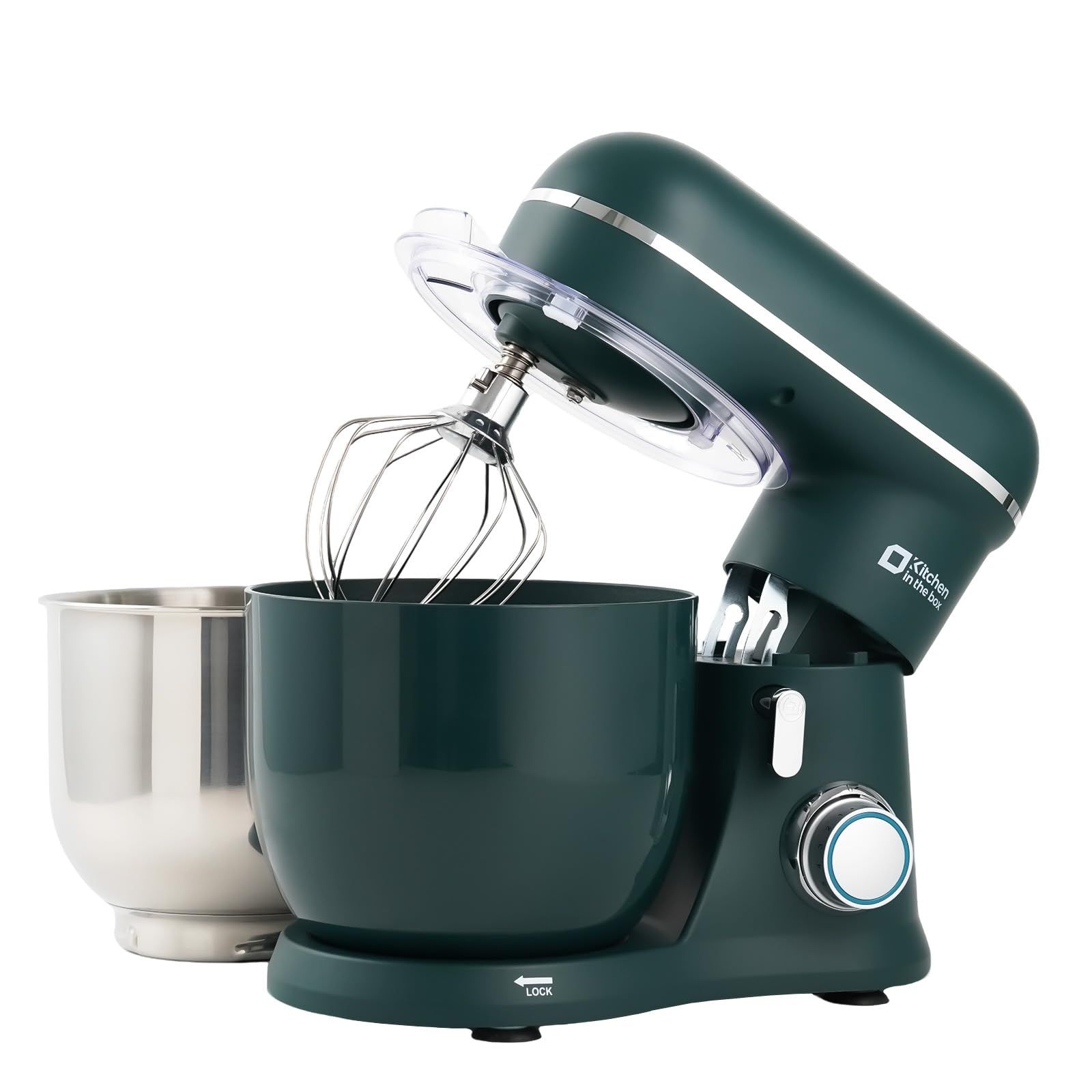 Kitchen in the box スタンドミキサー 3.5L+3.5Lダブルボウル 大容量 卓上ミキサー 10段階スピード調節 3種類アタッチメント付き 家庭用 業務用 こねる/混ぜる/泡立てる ダークグリーン★m 270e6f6c