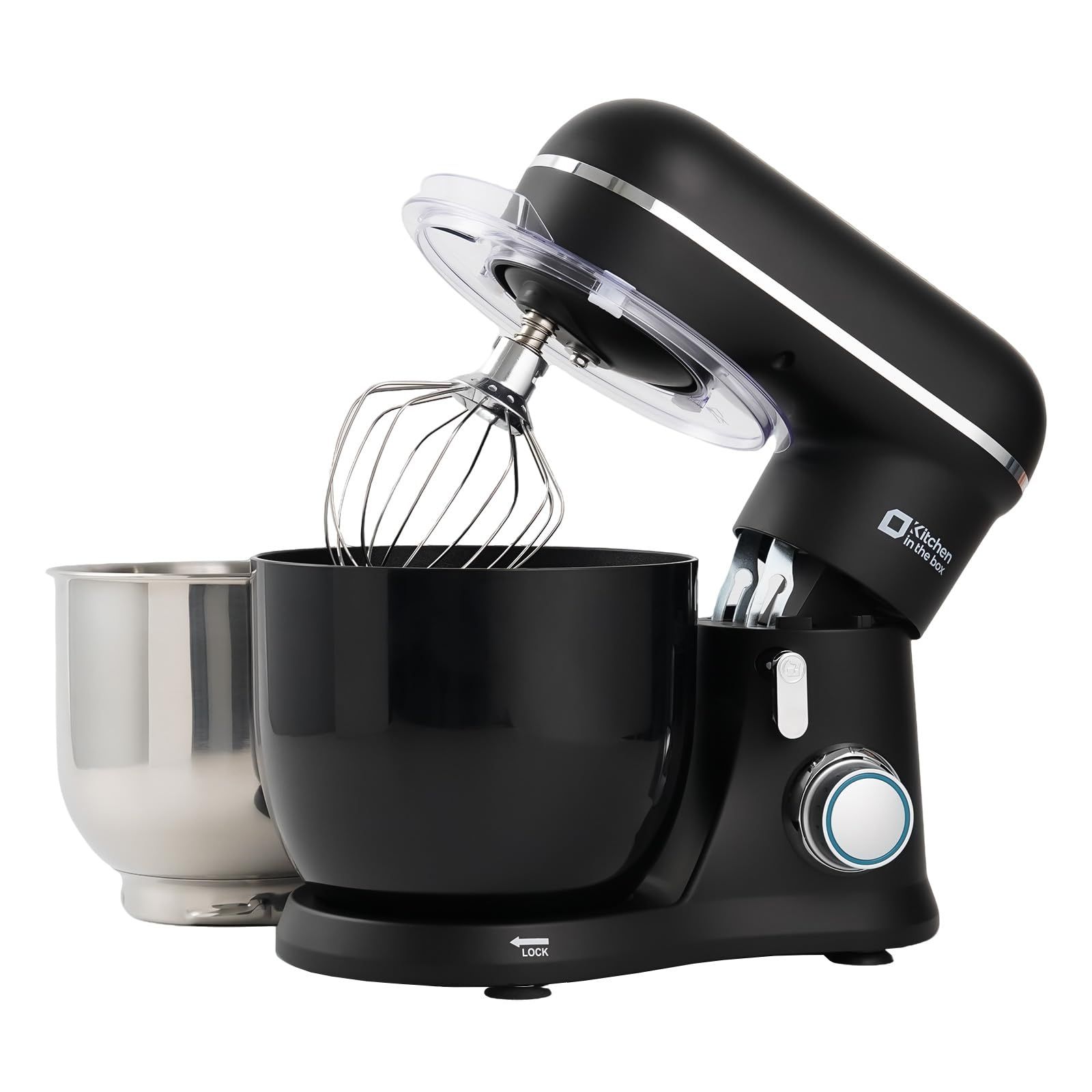 Kitchen in the box スタンドミキサー 3.5L+3.5Lダブルボウル コンパクト 卓上ミキサー 10段階スピード調節 3種類アタッチメント付き 家庭用 業務用 こねる/混ぜる/泡立てる ブラック★m a4d856a0