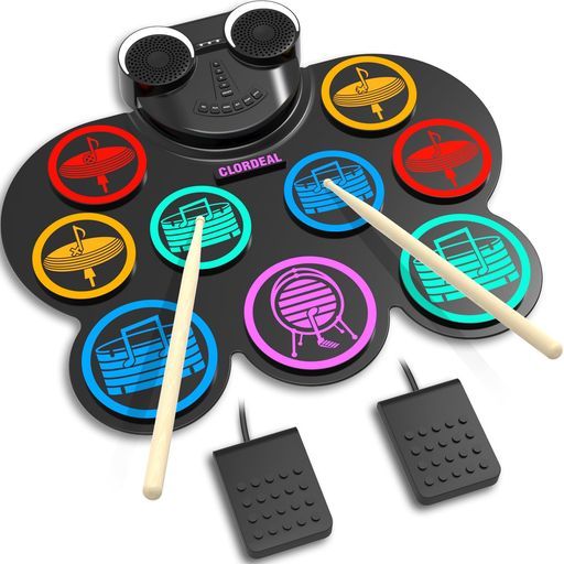 Clordeal子供用電子ドラムセットMIDI接続コンパクト設計1200mAh充電式デュアルスピーカー初心者向け家庭用・屋外対応ドラム練習用電子楽器