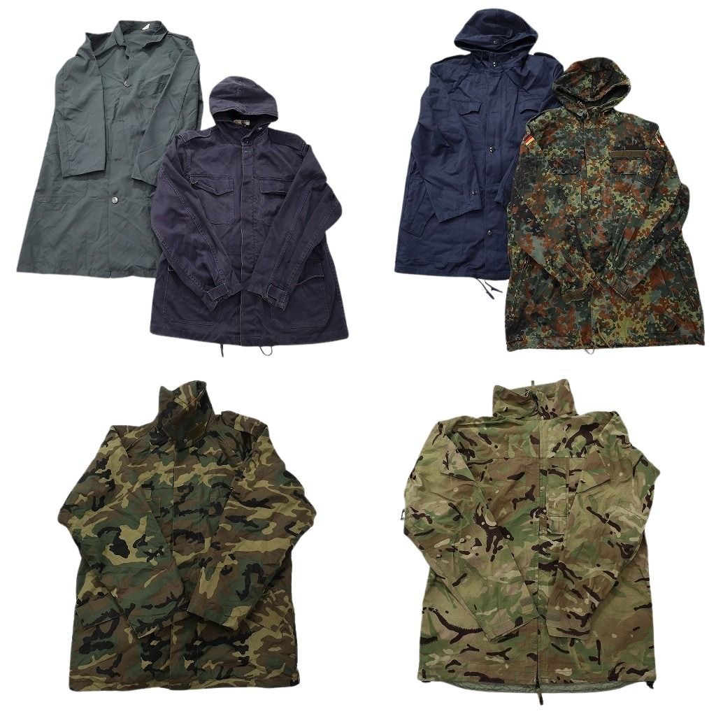 古着卸 まとめ売り ユーロミリタリー ジャケット 6枚セット ( メンズ ) ドイツ軍 フレクターカモ 無地 ネイビー ロング丈 中古 古着 NF2876
