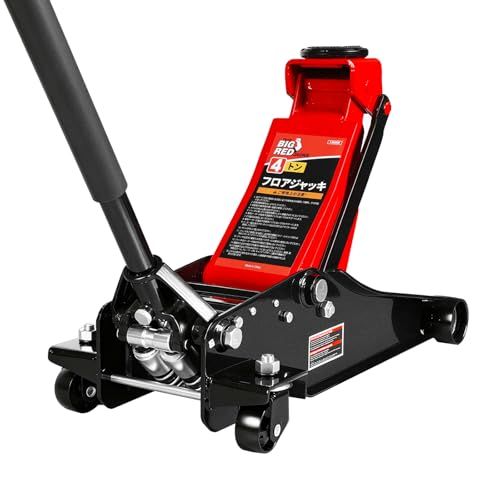 BIG RED ガレージジャッキ 4t 油圧 フロアジャッキ スチール 最低位110mm/最高位505mm デュアルポンプ式 ローダウン 低床 コンパクト タイヤ交換 高耐久 自動車整備 ゴムパッド付き*vj 79ebfafa