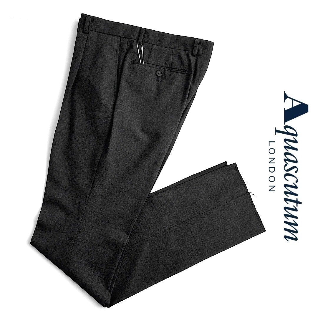 新品 Aquascutum アクアスキュータム スラックス W79 ダークグレー 春夏 ウール100％ 日本製 ワンタック ピンヘッド柄 裾未処理 定価44,000円 13,552円