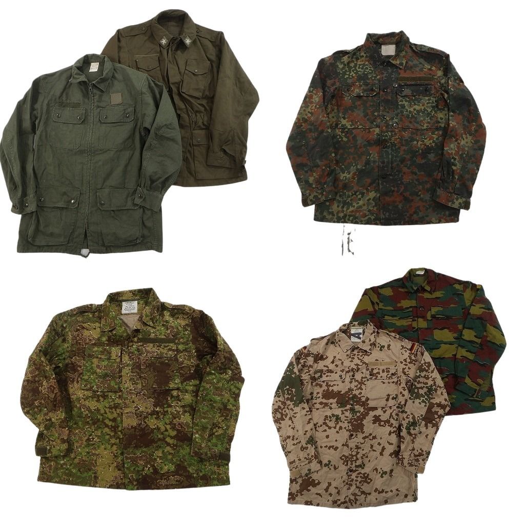 古着卸 まとめ売り ユーロミリタリー ジャケット 6枚セット ( メンズ ) コンバットジャケット M-64 ドイツ軍 無地 カモ柄 中古 古着 NF2938