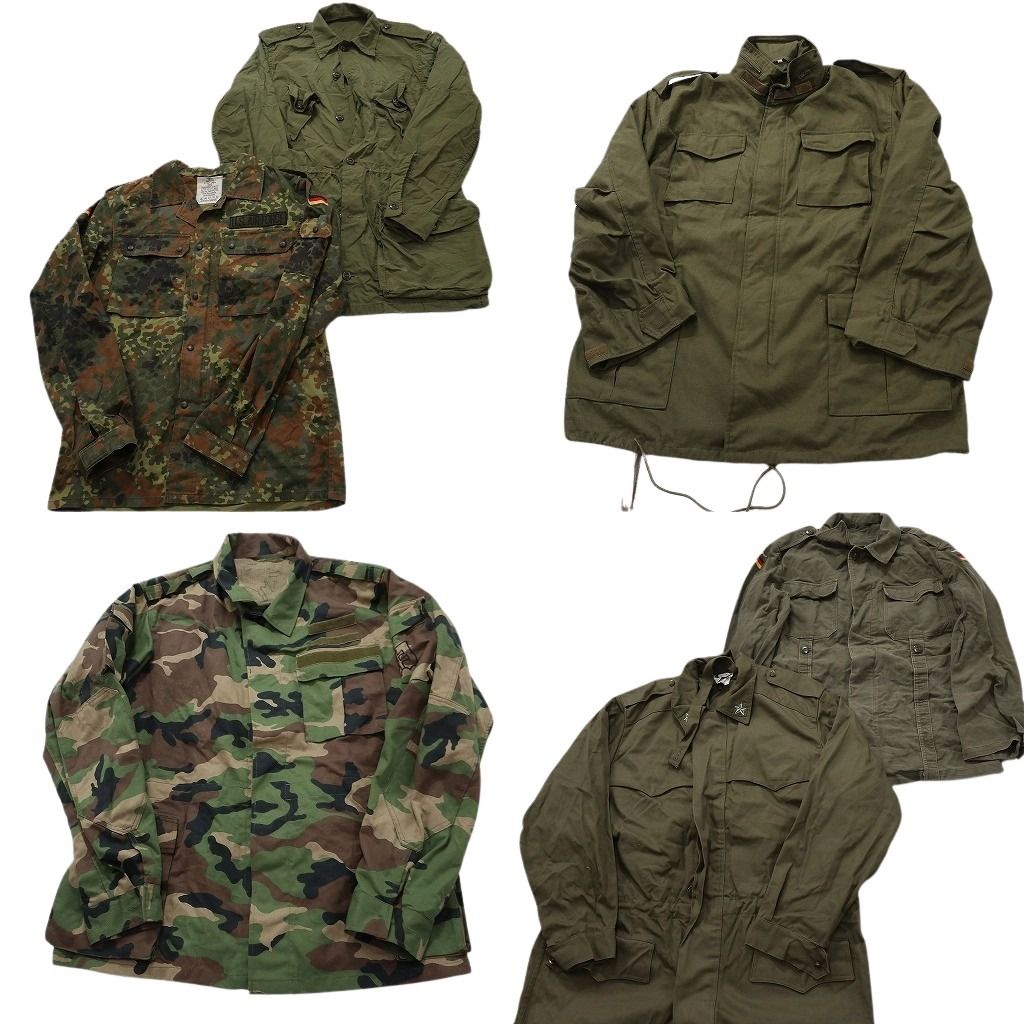 古着卸 まとめ売り ユーロミリタリー ジャケット 6枚セット ( メンズ ) ドイツ軍 無地 カモ柄 オリーブ 中古 古着 NF2984
