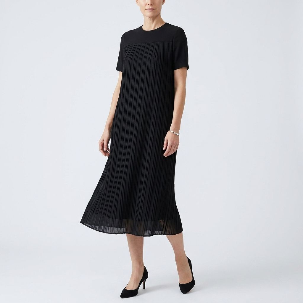 プリーツワンピース 半袖 ブラック 無地 上品 シンプル PLEATS PLEASE