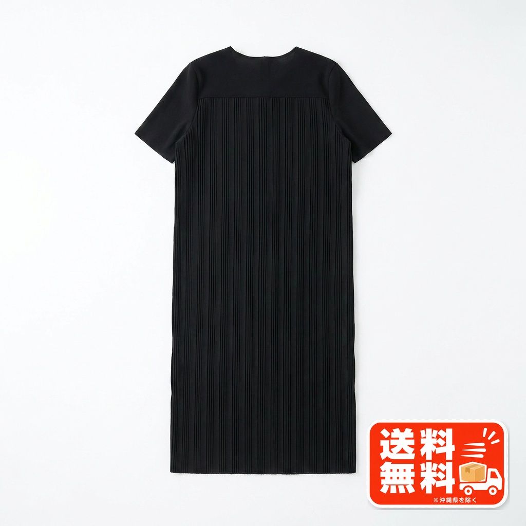 PLEATS PLEASE 黒いプリーツ半袖ワンピース プリーツワンピース 半袖 ブラック 無地 上品 シンプル PLEATS PLEASE