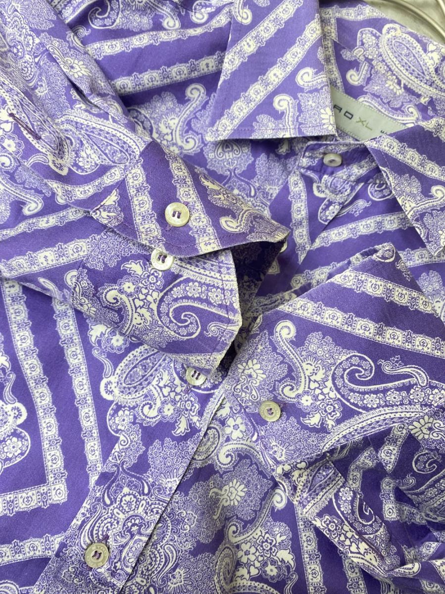 ✳️りな　ETRO　エトロ　総柄ペイズリー　ポロシャツ　パープル系　L ETRO エトロ イタリア製 ペイズリー柄 総柄 シャツ ビッグシルエット