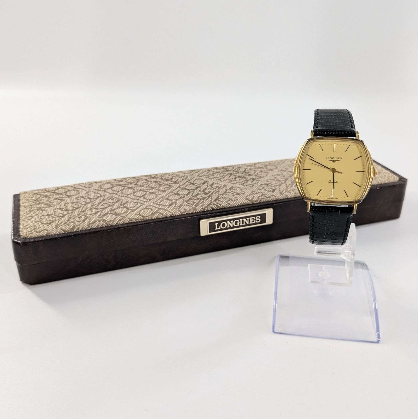 LONGINES ロンジン レザー/QZ オクタゴン ゴールド文字盤 メンズ腕時計