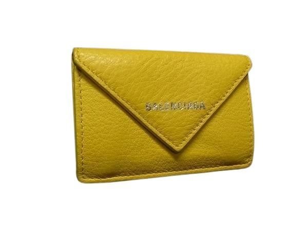 BALENCIAGA バレンシアガ 三つ折り財布 ペーパーミニ 391446 イエロー系 レザー レディース 美品