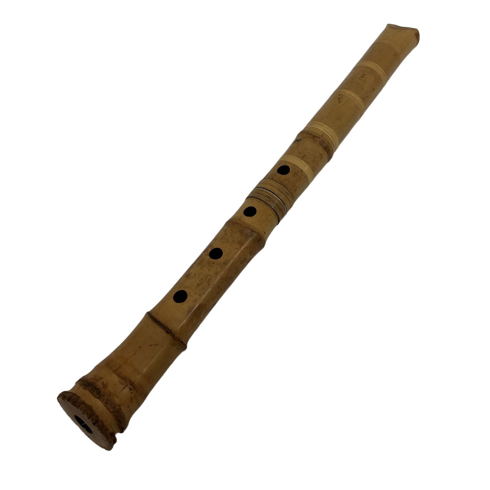 琴古流 竹製 尺八 林山銘 約48cm 和楽器 銀三線藤巻 約360g ジャンク M11368243