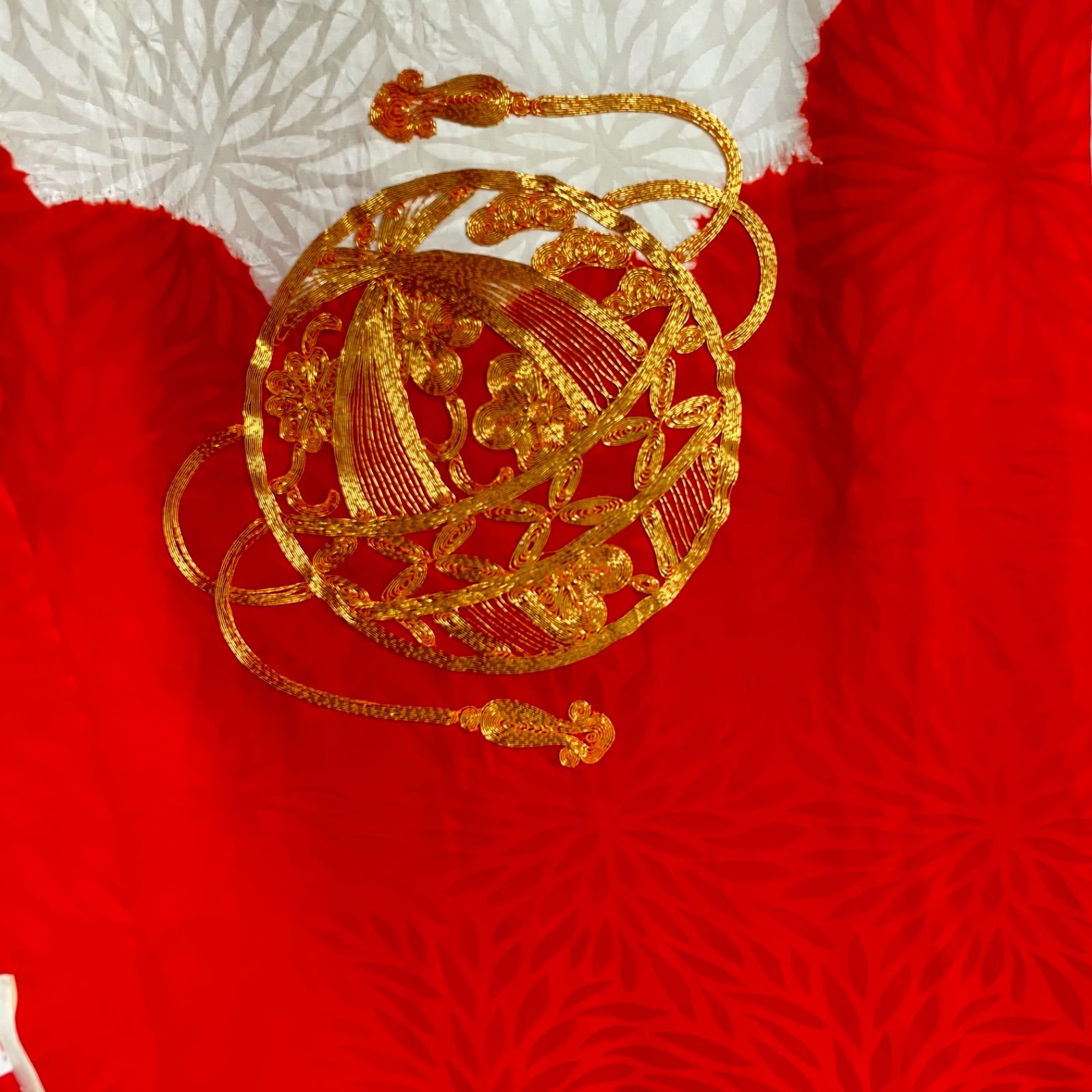 お宮参り お着物 長襦袢付 無双袖 刺繍産着 初着 のしめ 扇 鼓花文 