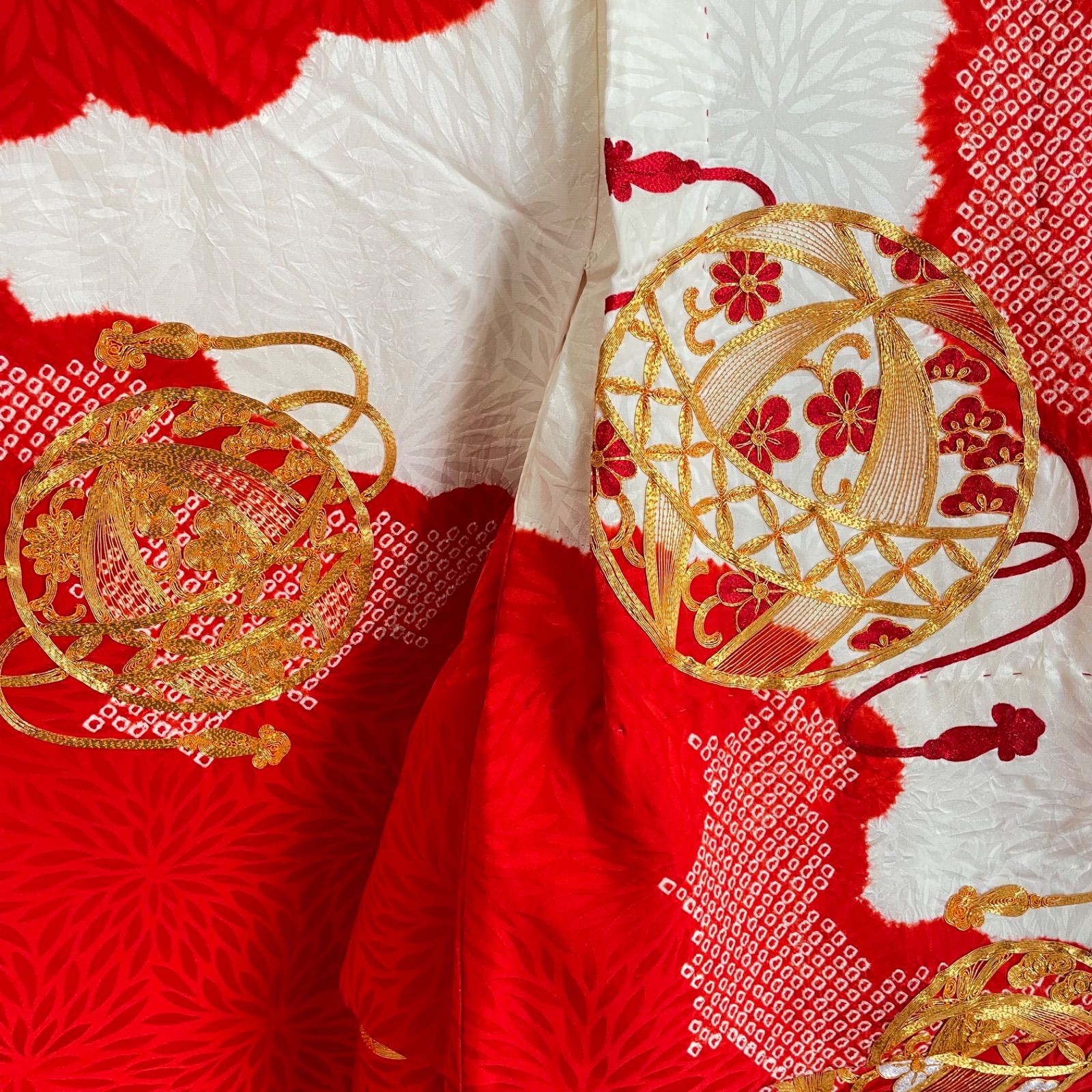お宮参り お着物 長襦袢付 無双袖 刺繍産着 初着 のしめ 扇 鼓花文