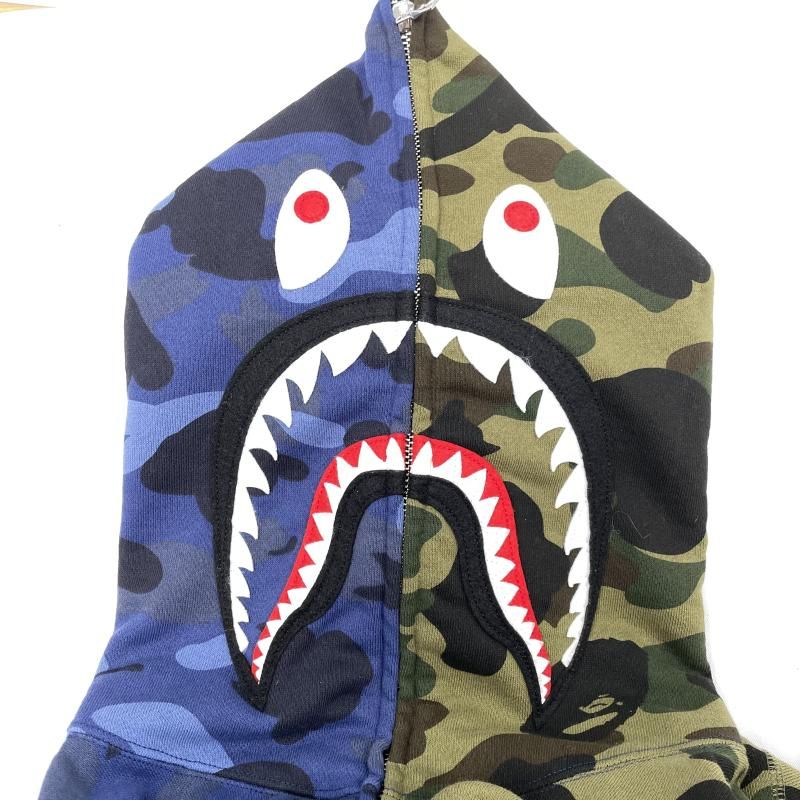 中古】A BATHING APE SPLIT CAMO SHARK FULL ZIP HOODIE サイズL 