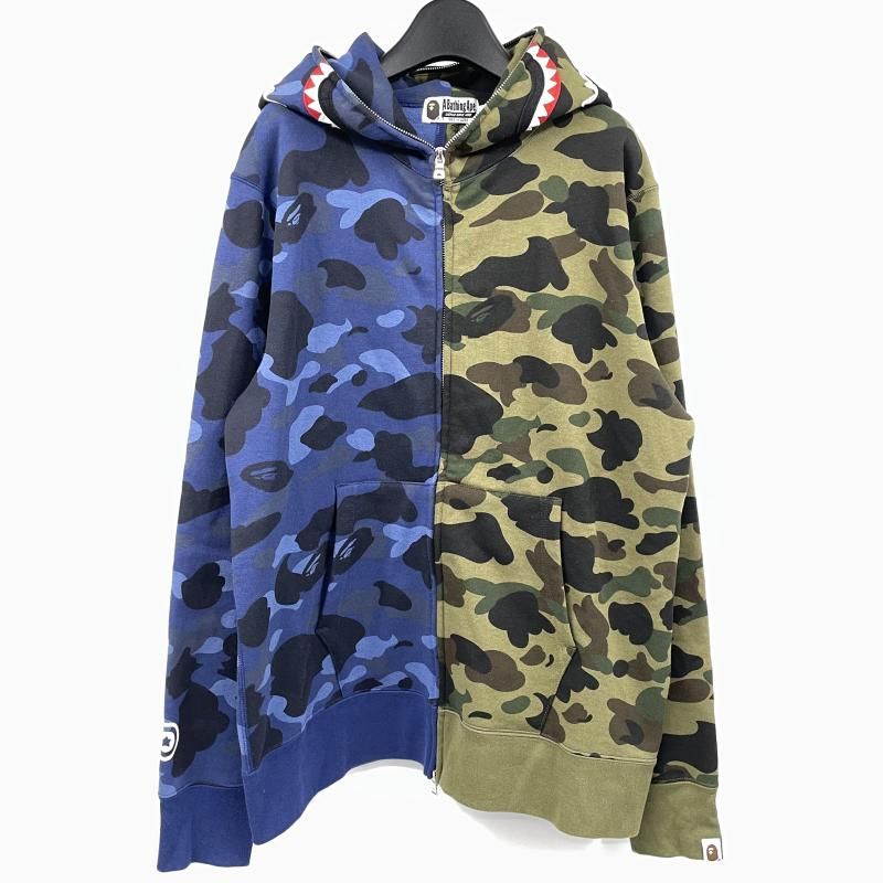 【中古】A BATHING APE SPLIT CAMO SHARK FULL ZIP HOODIE サイズL 001ZPM301005M マルチカラー アベイシングエイプ スプリットカモ シャークフルジップ フーディー[17]
