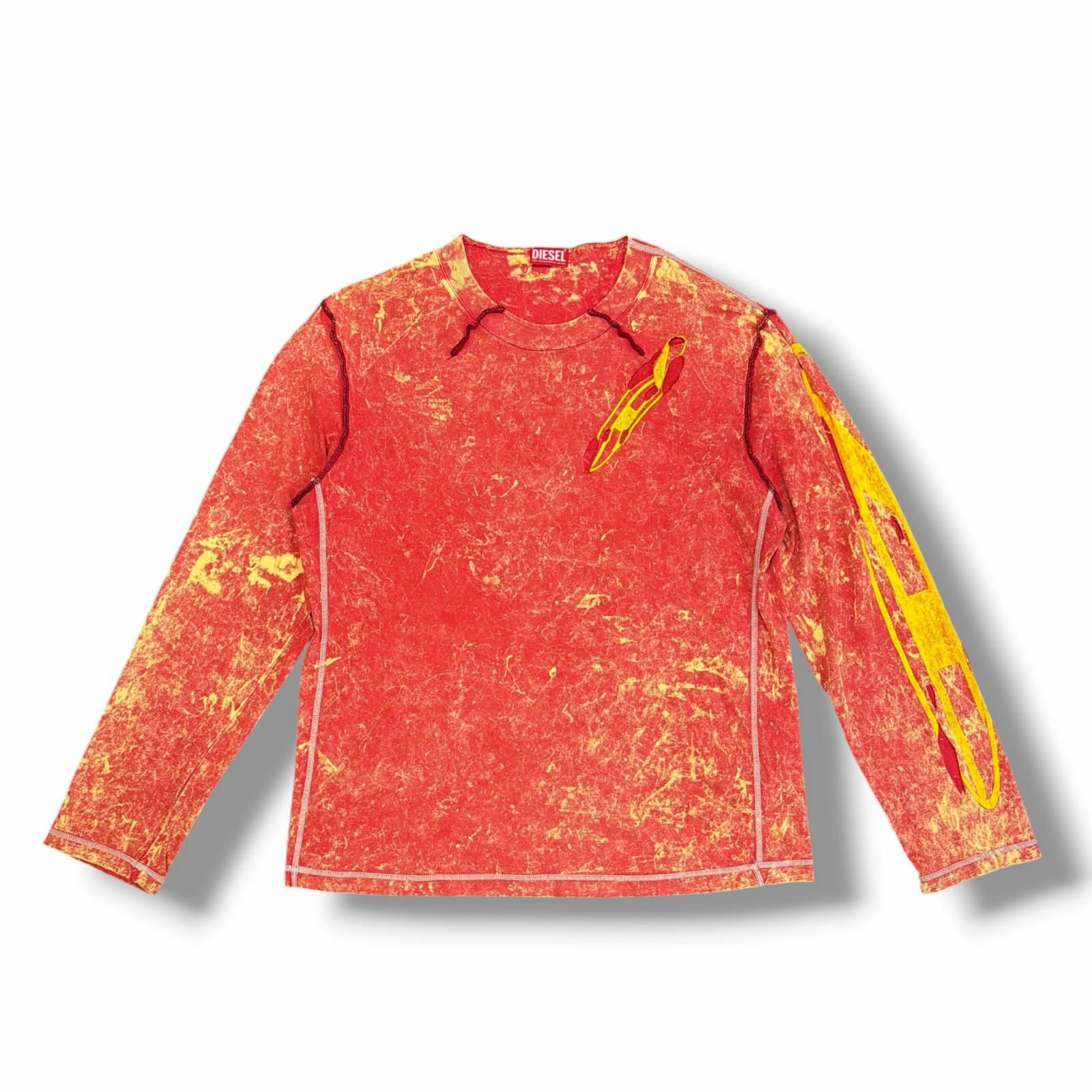 DIESEL マーブルウォッシュカットソー 長袖Tシャツ ディーゼル A125890JNAQ レッド S （18649M）