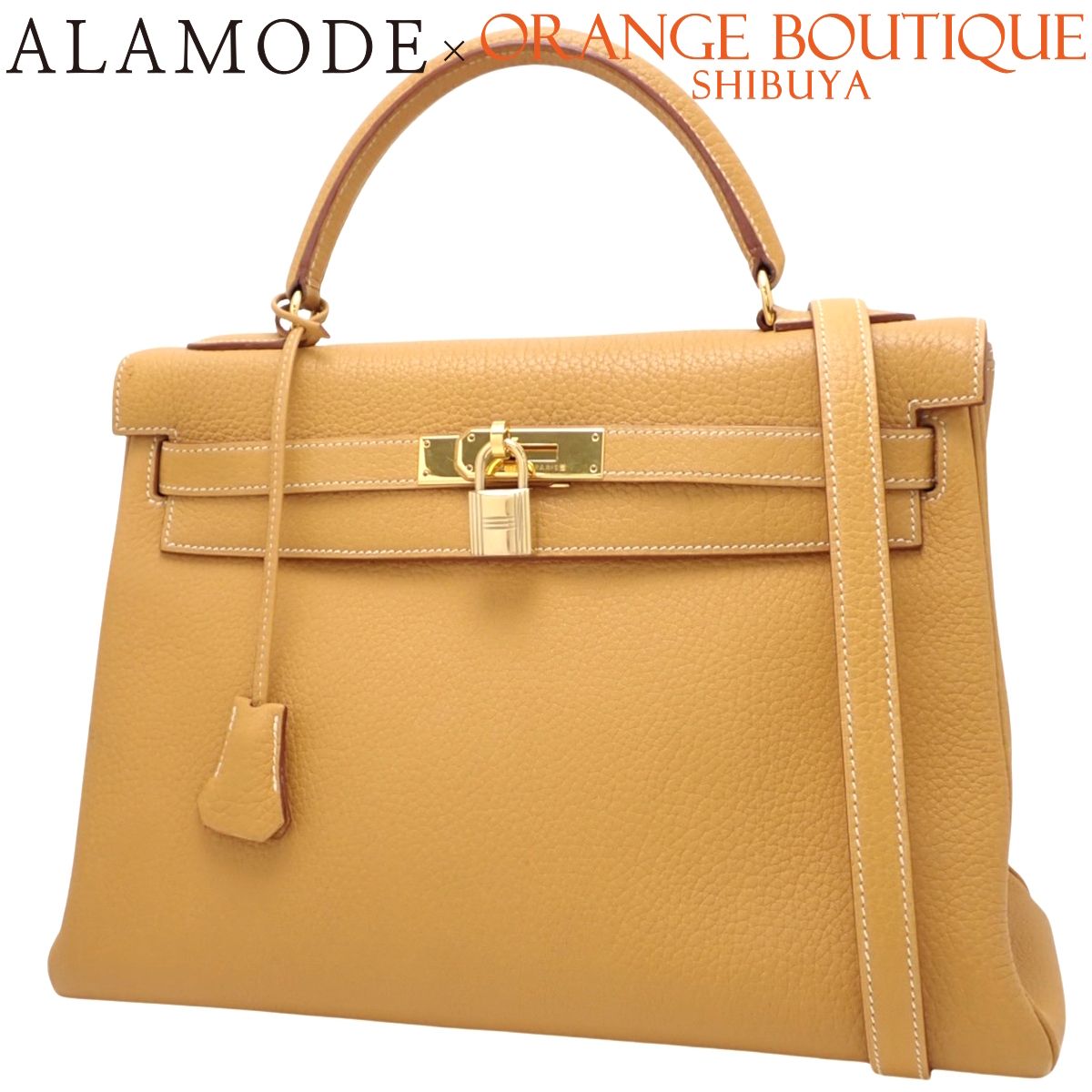 HERMES(エルメス) ケリー32 (内縫い) ナチュラル ベージュ アルデンヌ ゴールド金具 □A刻印 ハンドバッグ 肩掛け 2WAY ショルダーバッグ レディース 40802187824【アラモード】