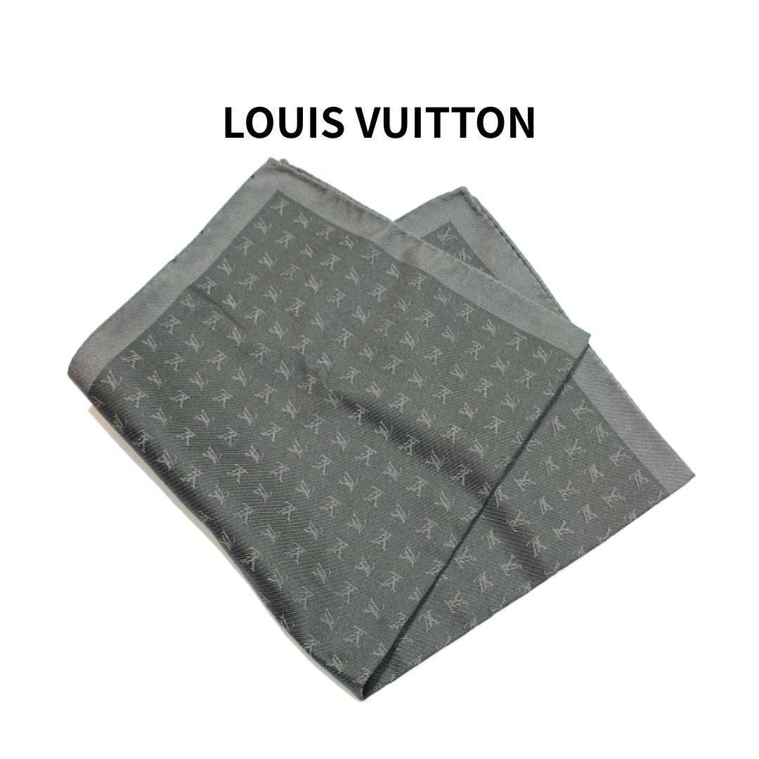 LOUIS VUITTON ルイヴィトン LV ロゴ シルク ポケットチーフ ハンカチ ポケットスクエア チャコール グレー 17,520円
