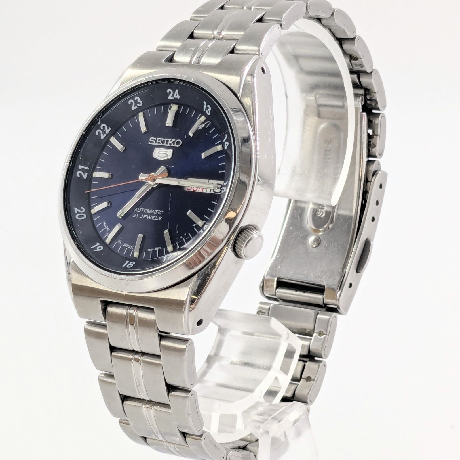 SEIKO セイコーファイブ 5 7S26-02C0 デイデイト SS/AT ネイビー文字盤 メンズ腕時計 稼働品【QG-151】