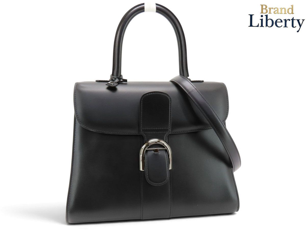 【激レア美品】デルヴォー DELVAUX ブリヨン MM 2WAY ハンドバッグ トップハンドルバッグ 斜め掛け ショルダーバッグ ブラック ガンメタリックシルバー ボックスカーフレザー AA0060AAM0992ZPV