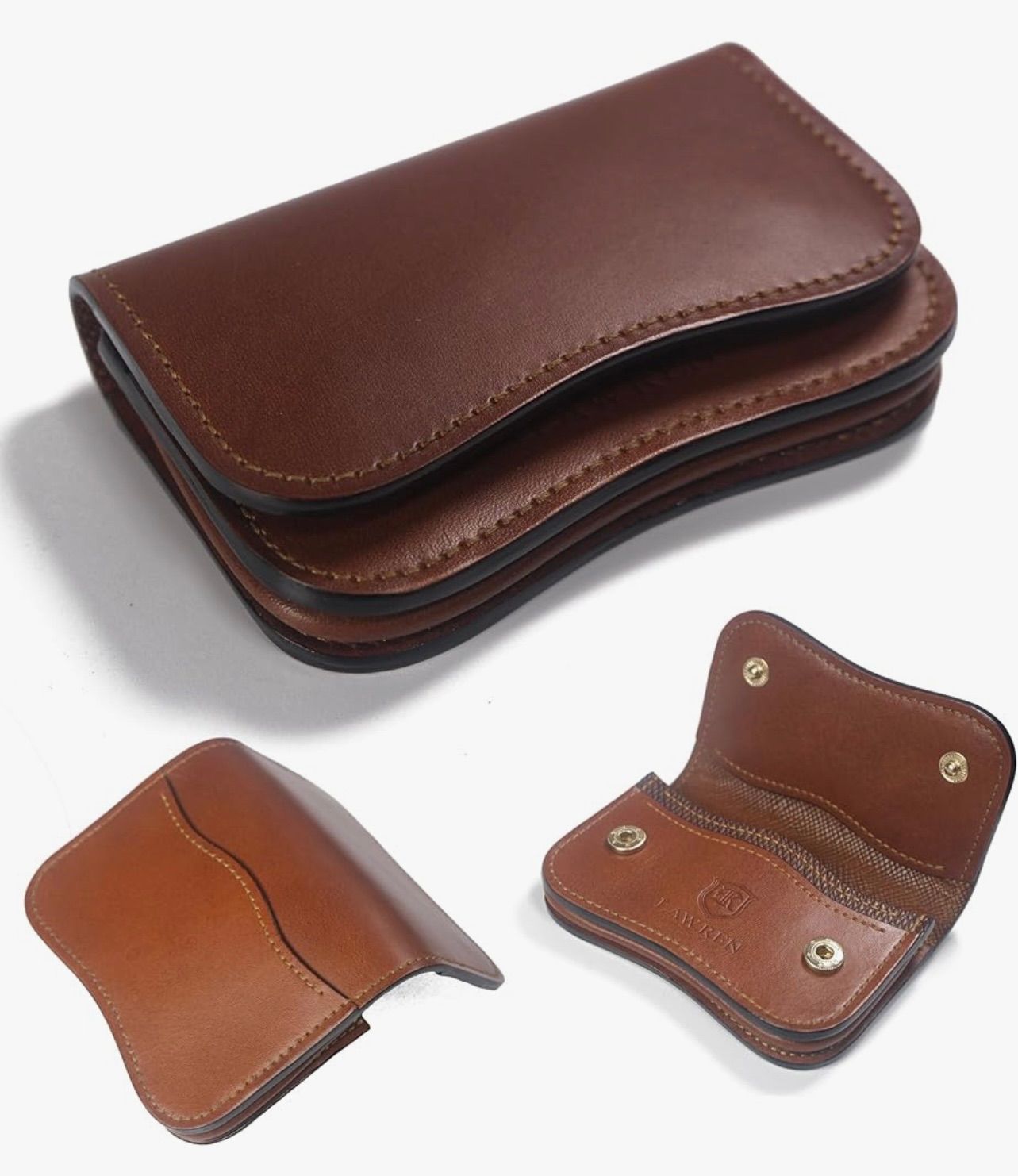 【LAWREN 総手縫い 名刺入れ　Pod ブラウン 】カードケース グリーン ブッテーロレザー イタリア・トスカーナ産 BUTTERO LEATHER 総手縫い　フルハンドメイド キーホルダー付き LAWREN Little Monsters シリーズ
