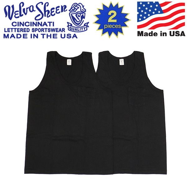 Velva Sheen (ベルバシーン) 161108 2PAC TANK TOP 2パック タンクトップ w/PKT アメリカ製 VLVS022 BLACK XL