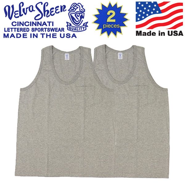 Velva Sheen (ベルバシーン) 161108 2PAC TANK TOP 2パック タンクトップ w/PKT アメリカ製 VLVS022 H.GRAY XL