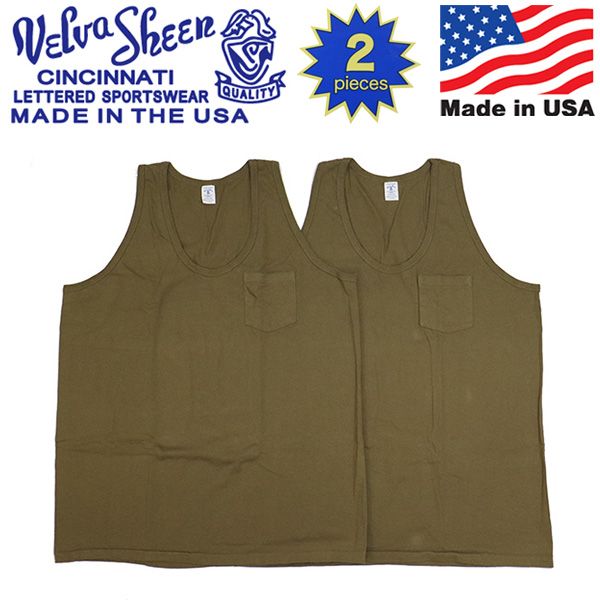 Velva Sheen (ベルバシーン) 161108 2PAC TANK TOP 2パック タンクトップ w/PKT アメリカ製 VLVS022 OLIVE DRAB M
