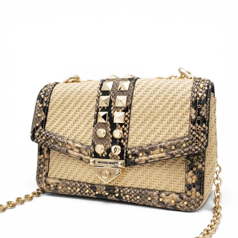 MICHAEL KORS SOHO マイケルコース チェーンショルダーバッグ ソーホー パイソン柄 アニマル スタッズ y2k ラフィア風 編み込み 斜め掛け クロスボディ 美品
