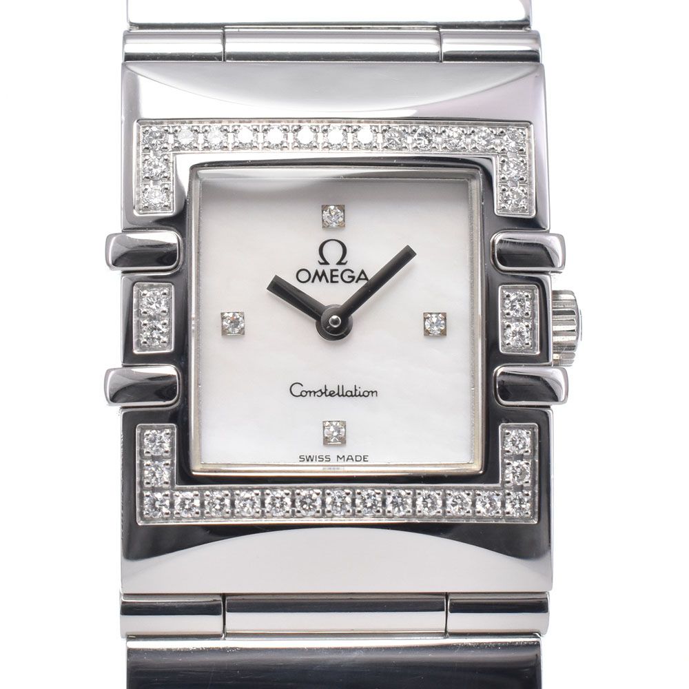 オメガ OMEGA 1528.76.00 コンステレーション カレ クアドラ ミニ ダイヤモンド ホワイトシェル クォーツ レディース 美品 腕時計 M#148323