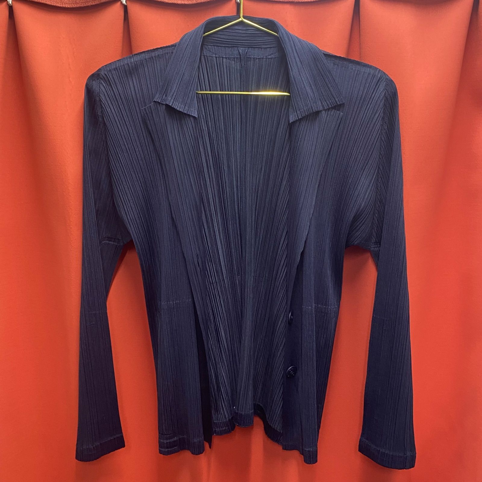 PLEATS PLEASE 長袖シャツ size3 PLEATS PLEASE プリーツプリーズ イッセイミヤケ 長袖 シャツ ネイビー
