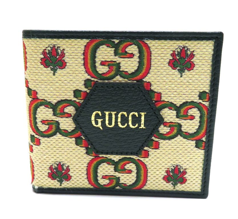 GUCCI グッチ 財布 グッチ/100周年記念モデル/グリーン/ベージュ/レッド レザー/ジャガー【205】 676239 二つ折り財布 キャンバス/レザー グリーン ユニセックス【中古】