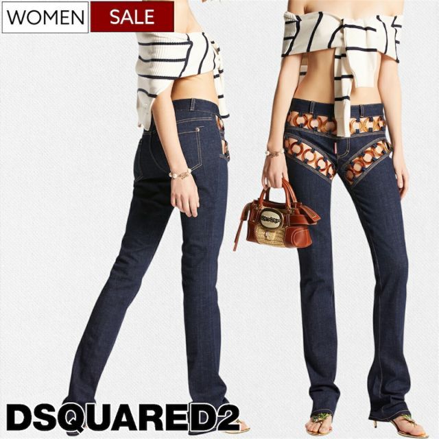 【定価201,300円(税込)】DSQUARED2 ディースクエアード 大胆なカット＆デザインが人目を惹く サークルリング付き フレアデニムパンツ サイドジップ ジーンズ WOODSTOCK TRUMPET JEAN S72LB0753S30664 インディゴ