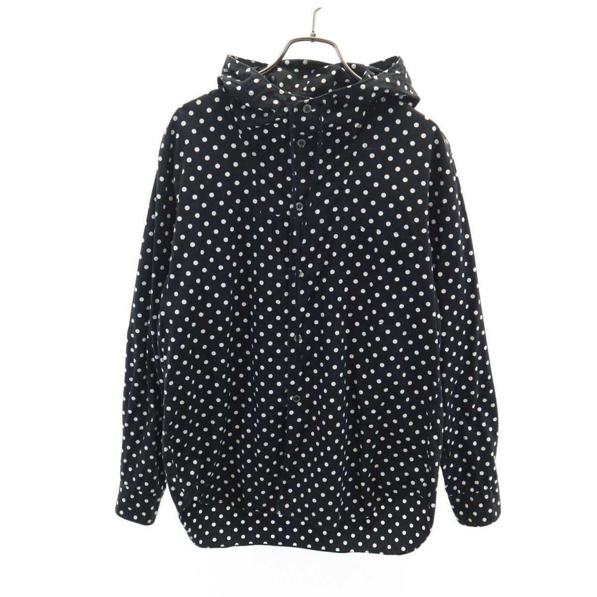 BLACK COMME des GARCONS ブラックコムデギャルソン 2012年 日本製 ドット柄 長袖 フーデッド シャツ M ブラック 水玉 メンズ 古着