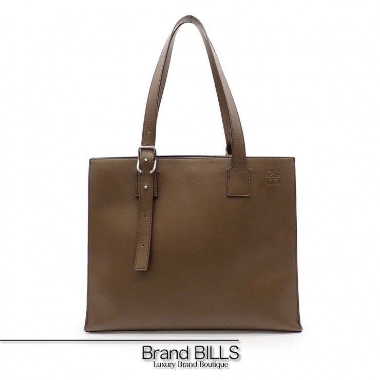 美品 LOEWE ロエベ バックル ホリゾンタル トートバッグ B692K96X06 カーフ UMBER ブラウン ユニセックス