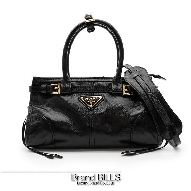 未使用品 PRADA プラダ ボニー レザー ミニハンドバッグ ショルダーバッグ ミニバッグ 1BA486 カーフ ブラック レディース
