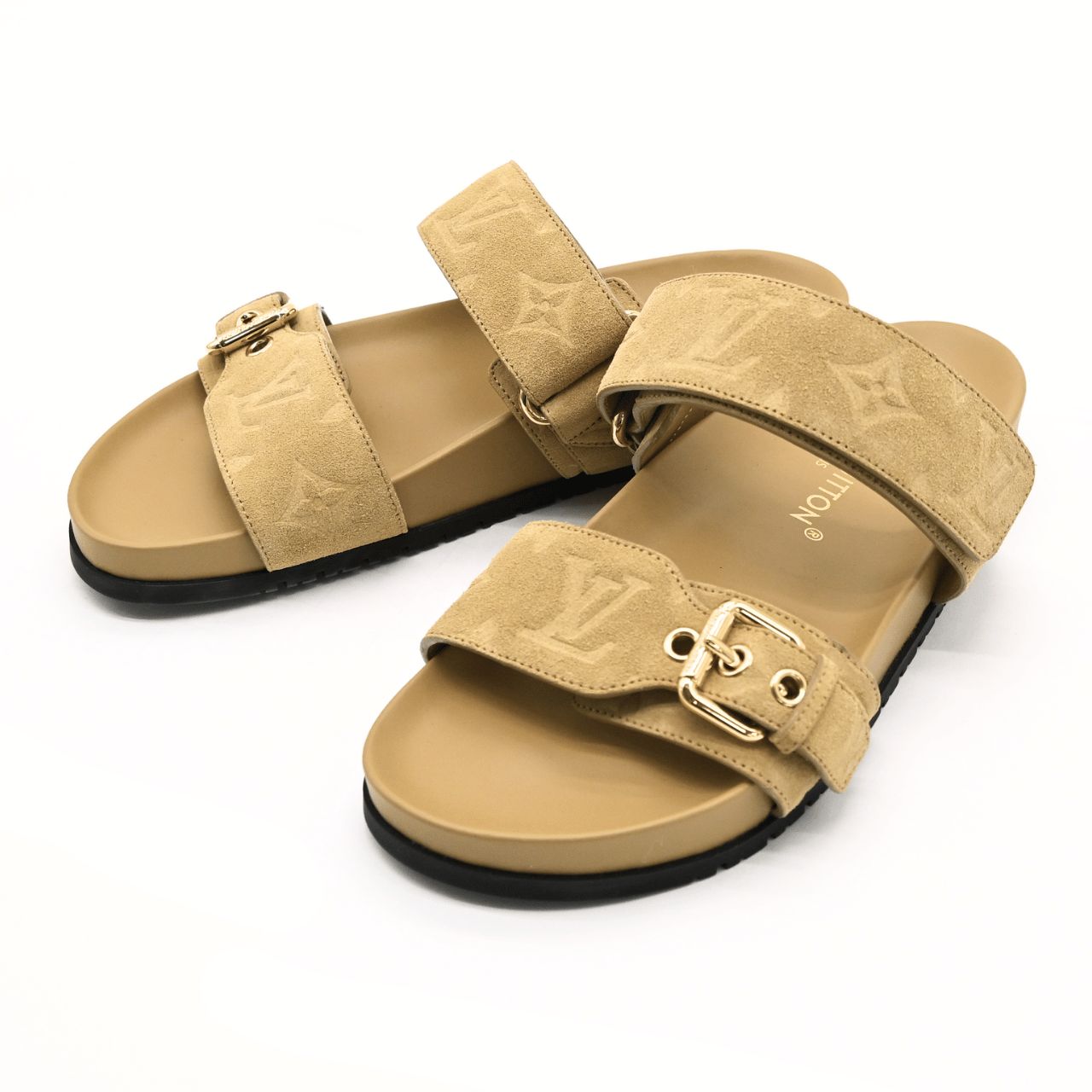 LOUIS VUITTON ルイヴィトン ミュール レディース #37 スエード レザー サンドベージュ サンダル (33249)