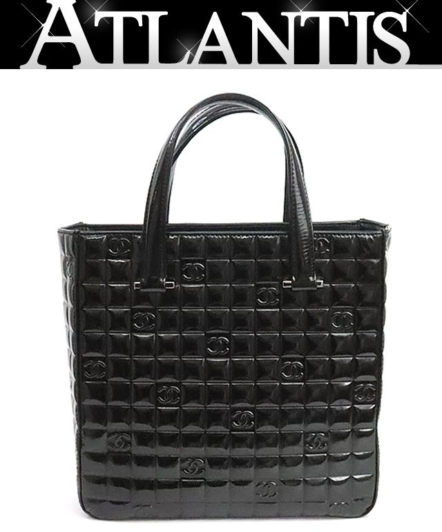 シャネル CHANEL チョコバー トートバッグ パテント 黒 SV金具 7番台
