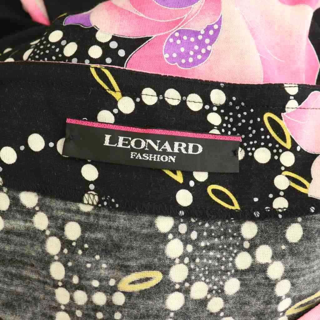 レオナール LEONARD ワンピース ロング 長袖 花柄 総柄 42 ブラック