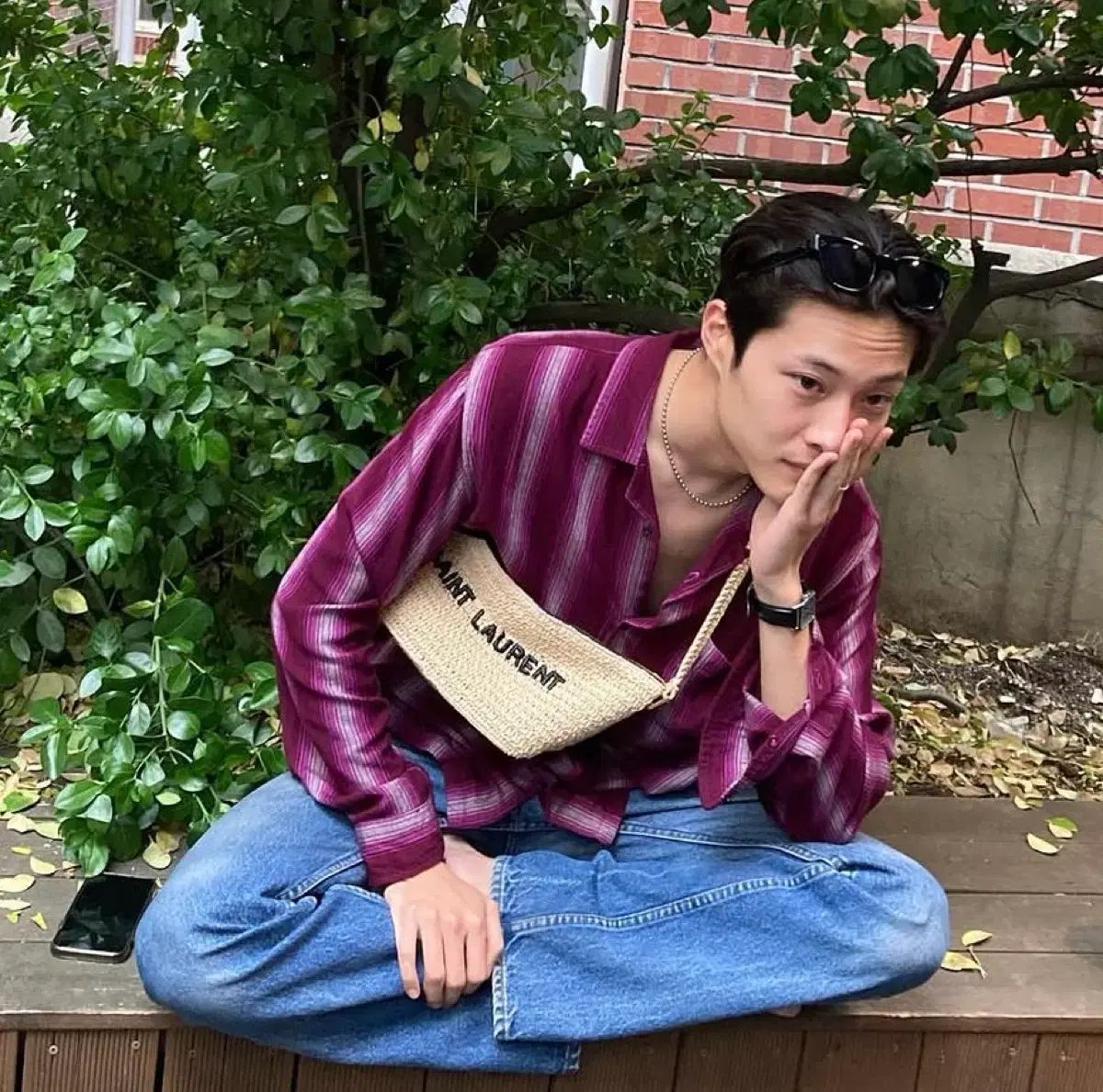 サンローラン ラフィア ショルダーバッグ