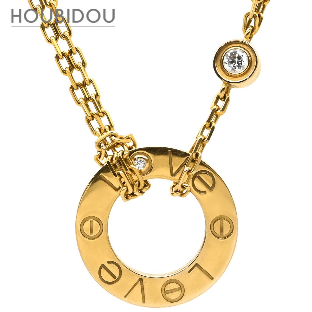 カルティエ Cartier ネックレス ラブ サークル 2Pダイヤ ピンクゴールド 18金 750PG Wチェーン B7224509【中古】