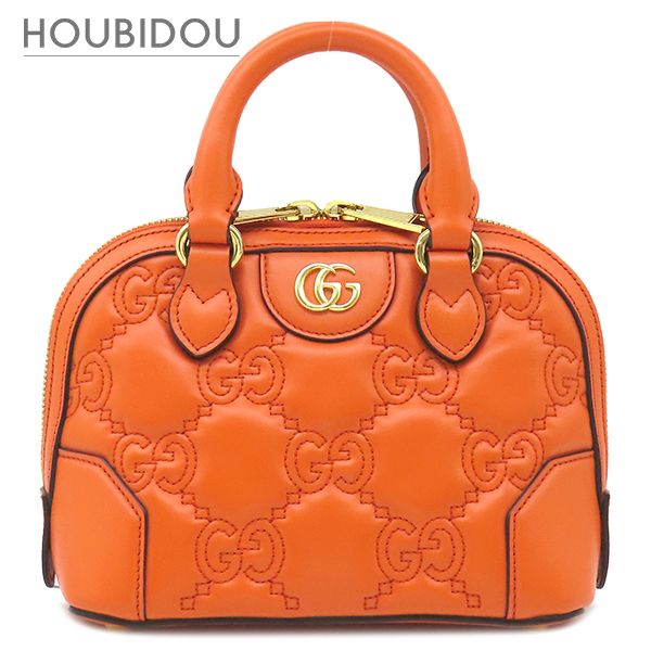 グッチ GUCCI 2WAYバッグ GGマトラッセ レザー オレンジ ゴールド金具 ダブルG ハンドバッグ ショルダー 727793【中古】
