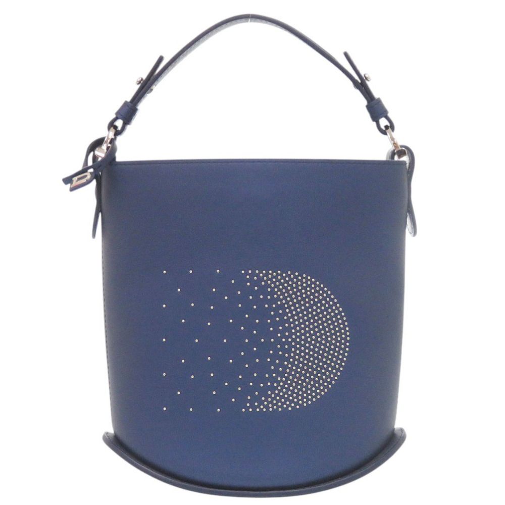 新品同様 デルボー パン ミニバケット レザー ネイビー ハンドバッグ 0183 DELVAUX