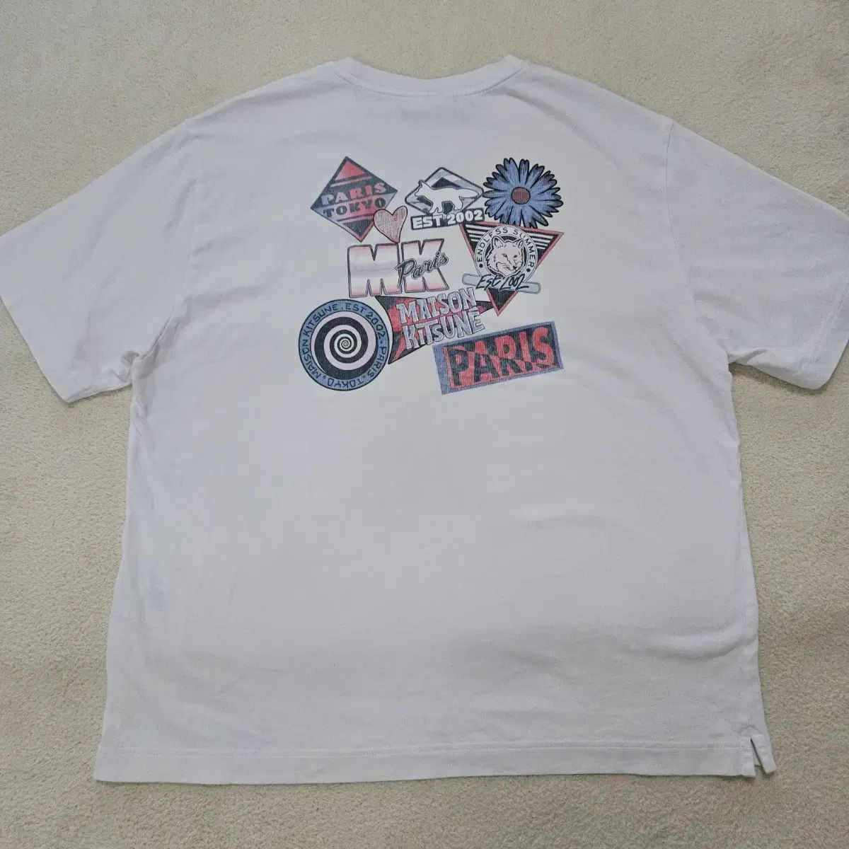 メゾンキツネ サーフ コラージュ オーバーサイズ 白 半袖Tシャツ